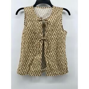 UNBRANDED Women's Tan Printed Tie-Front Sleeveless Top SZ M
